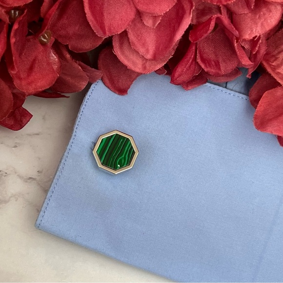 Stunning Green Malachite Silver Octagon Cufflinks Tuxedo Studs Formal 8 Pcs Set - Picture 14 of 16